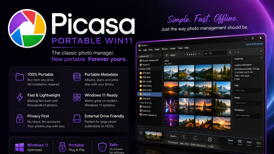 Picasa Portable for Windows 11 with its photo manager